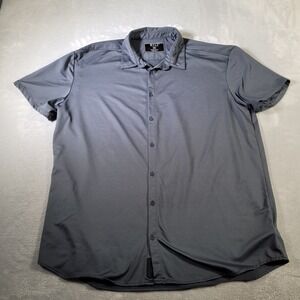 BYLT Shirt Mens XXXL Gray Blue Short Sleeve Button Down Executive Fit Stretch